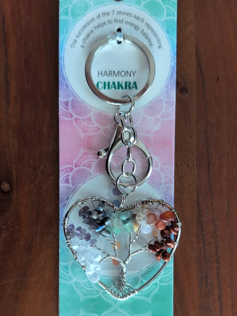 Harmony Chakra Heart Tree Keychain - Silver with Multicolor Stones